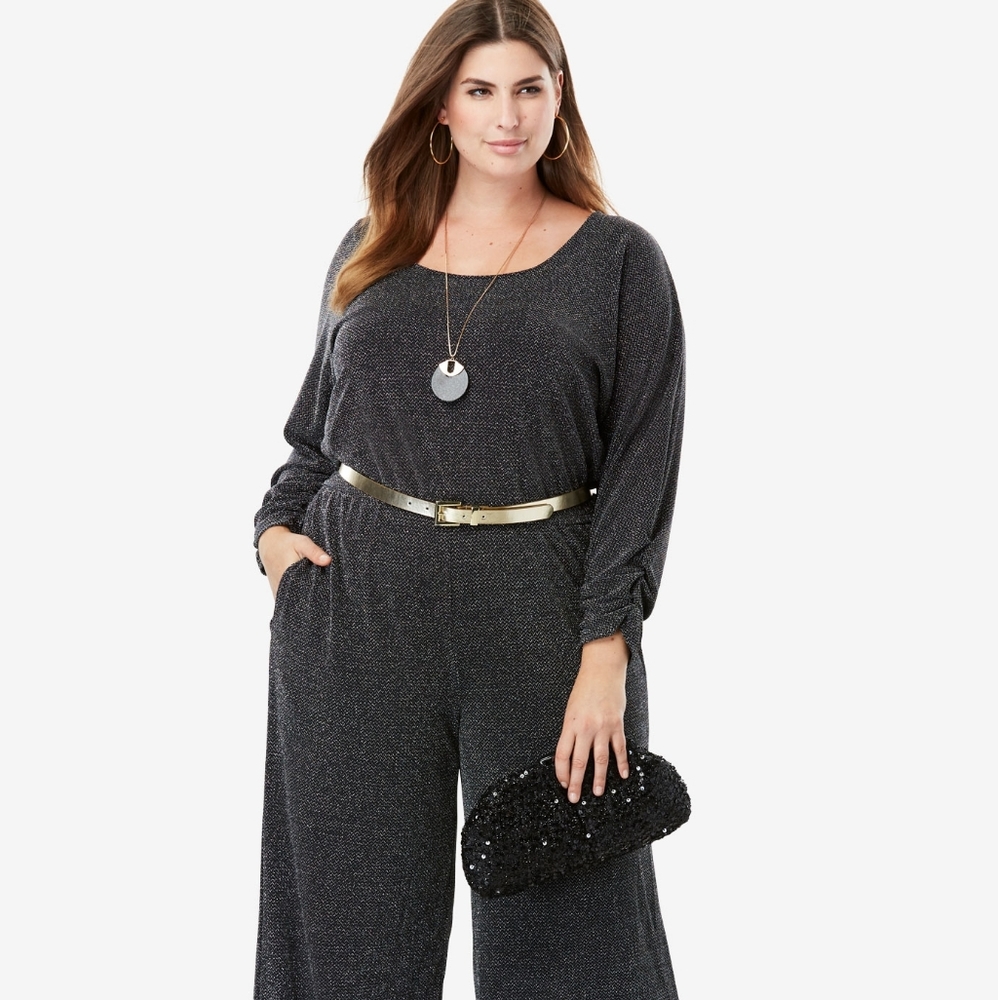 Jessica London Metallic Wide Leg Jumpsuit